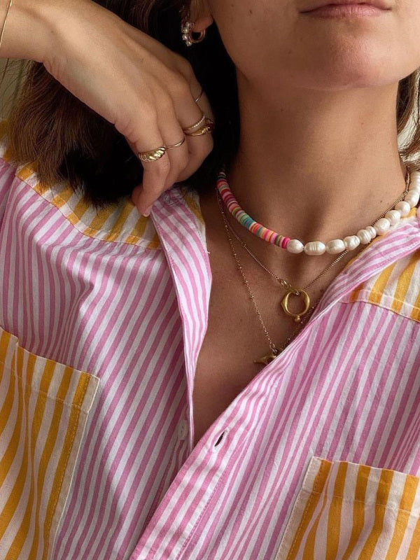 Women's Striped Shirt with Matching Drawstring Short Set