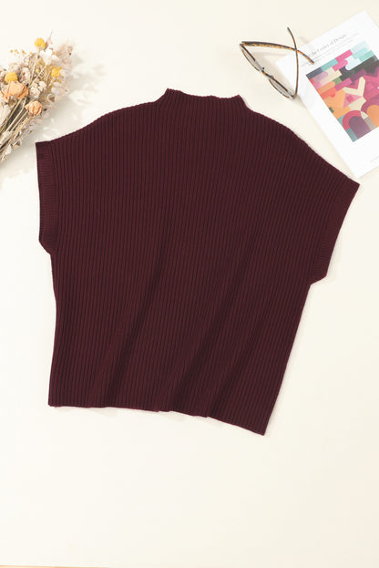 Pink Patch Pocket Ribbed Knit Short Sleeve Sweater