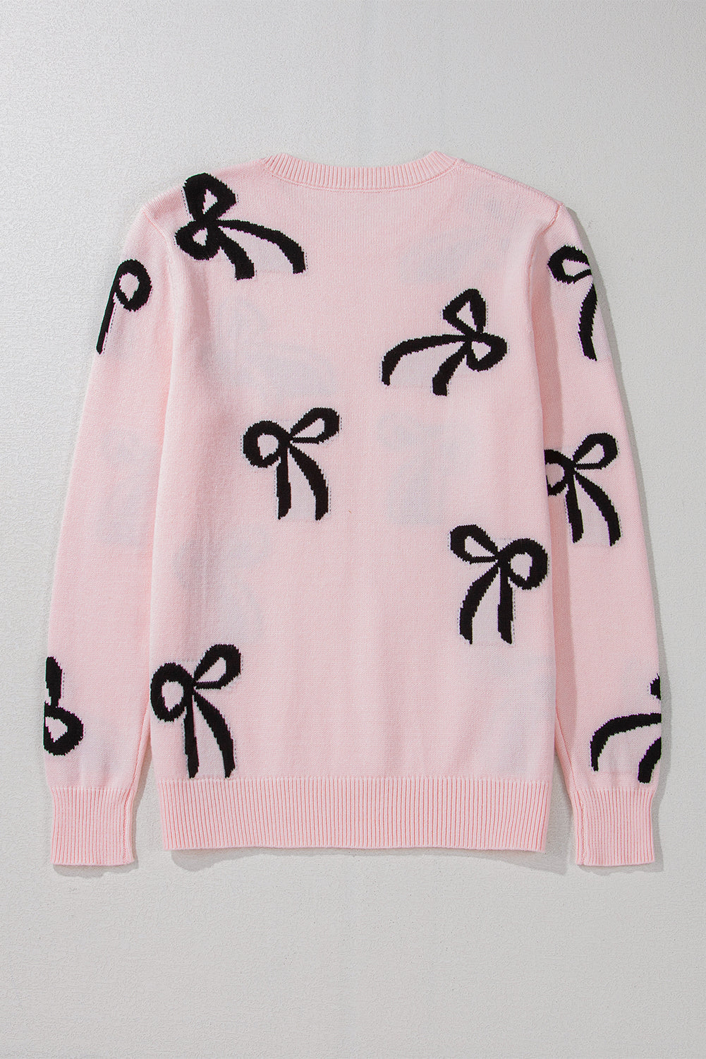 Light Pink Bow Pattern Knitted Loose Fit Sweater