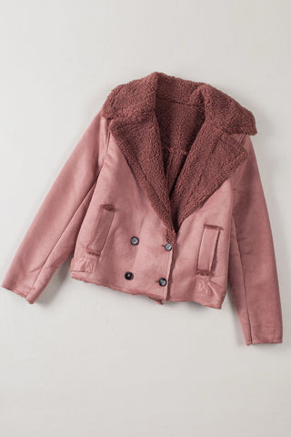 Plush Lining Suede Cropped Double Breasted Coat