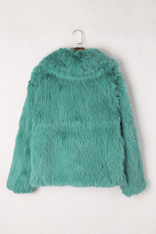 Collared Side Pockets Winter Fuzzy Coat