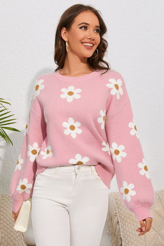 floral pattern drop shoulder sweater