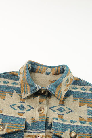 Multicolor Western Aztec Print Button Flap Pocket Shacket