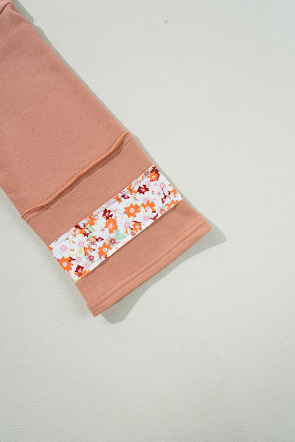 Grapefruit Orange Flower Patch Graphic Exposed Seam Wide Sleeve Top