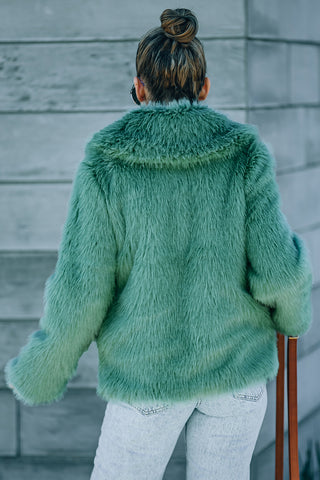 Collared Side Pockets Winter Fuzzy Coat
