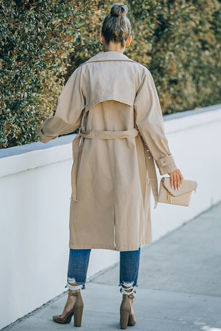 Khaki Runway Style Belted Long Trench Coat