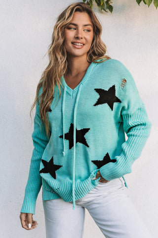 Star Hooded Sweater with Slits
