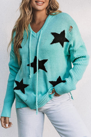 Star Hooded Sweater with Slits