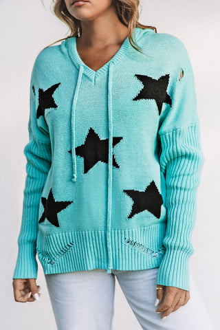 Star Hooded Sweater with Slits