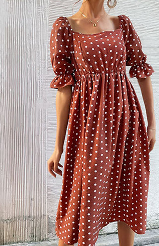 Vintage Ruffle High Waist Polka Dot Dress