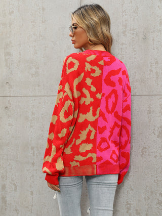 Leopard Print Oversized Knit Cardigan