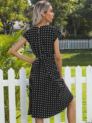 Women's Polka Dot Pleated Midi Dress