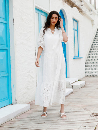 Casual Short Sleeve Mid-Length Cotton Dress